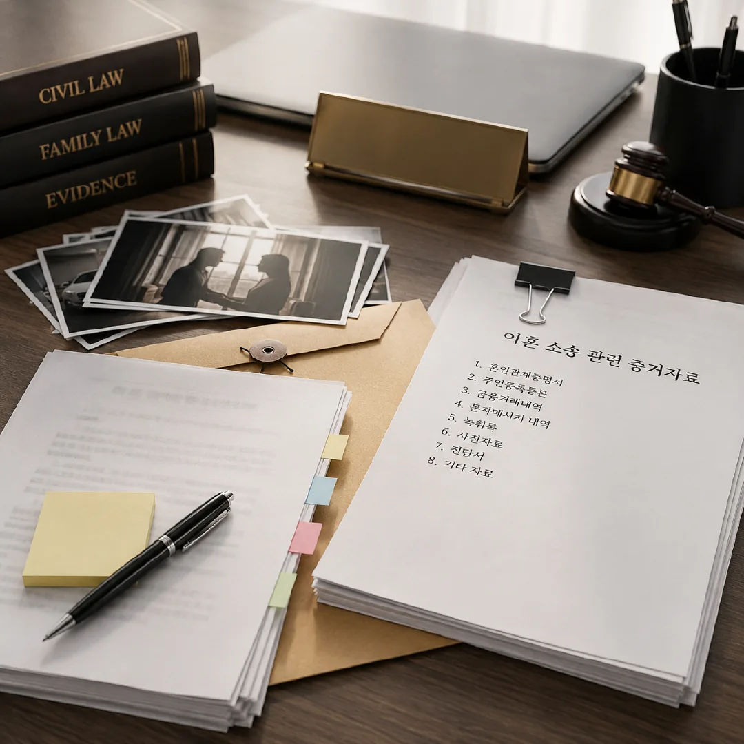재판상 이혼 사유별 증거를 준비하는 모습