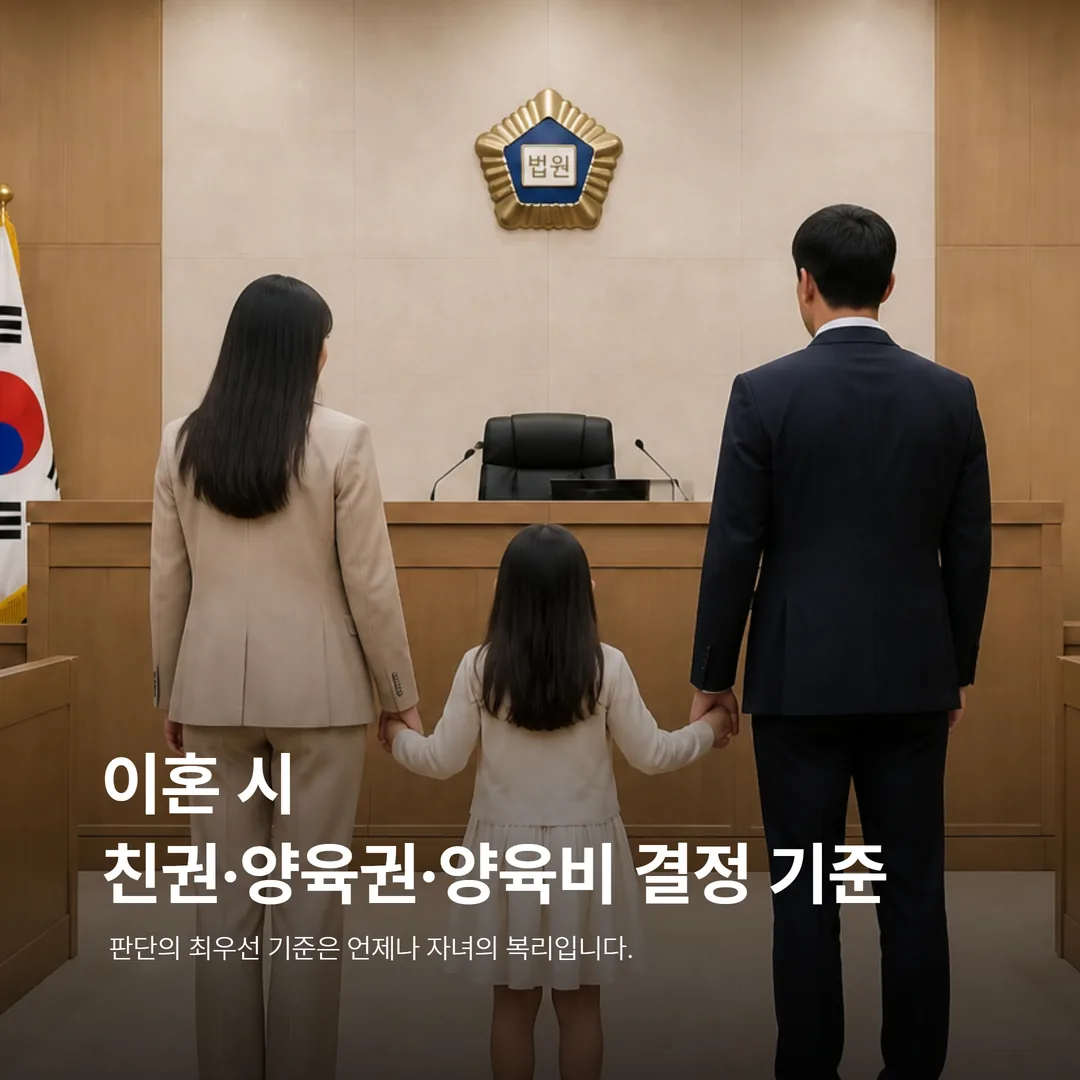 이혼 시 친권·양육권·양육비 결정 기준을 설명하는 이미지