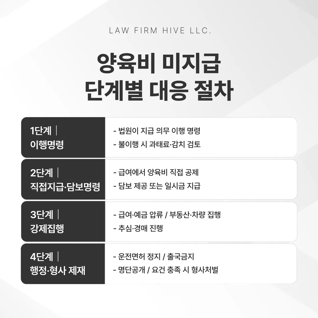 양육비 미지급 단계별 대응 절차 인포그래픽