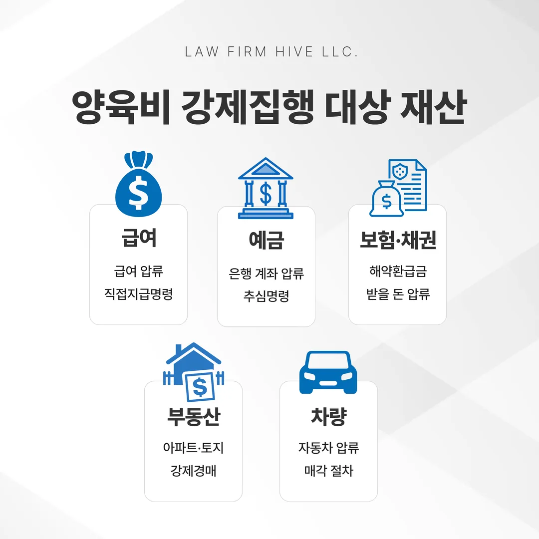 양육비 강제집행 대상 재산 종류 다이어그램
