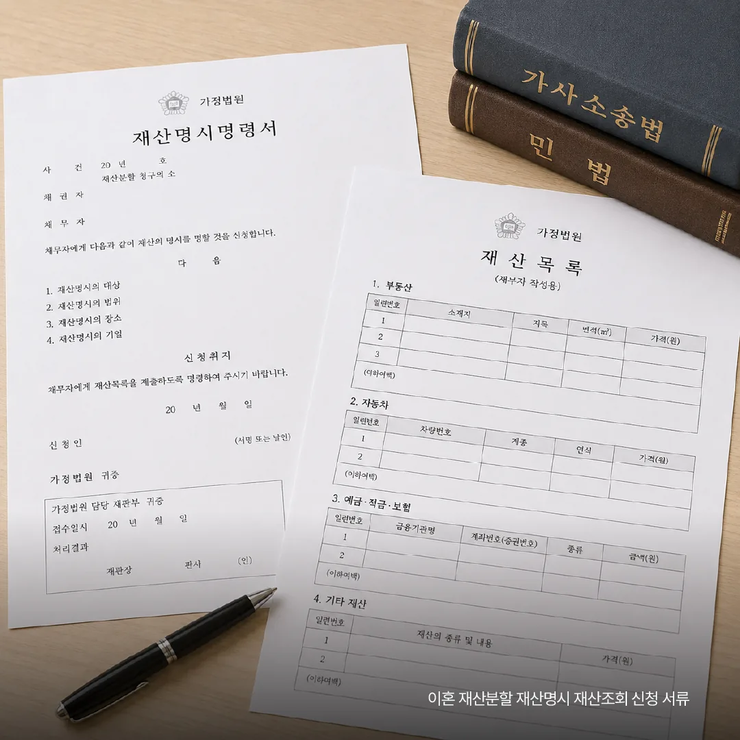 이혼 재산분할 재산명시 재산조회 신청 서류
