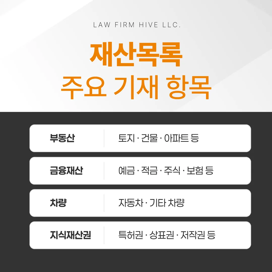 가사소송 재산명시 재산목록 기재 항목 정리