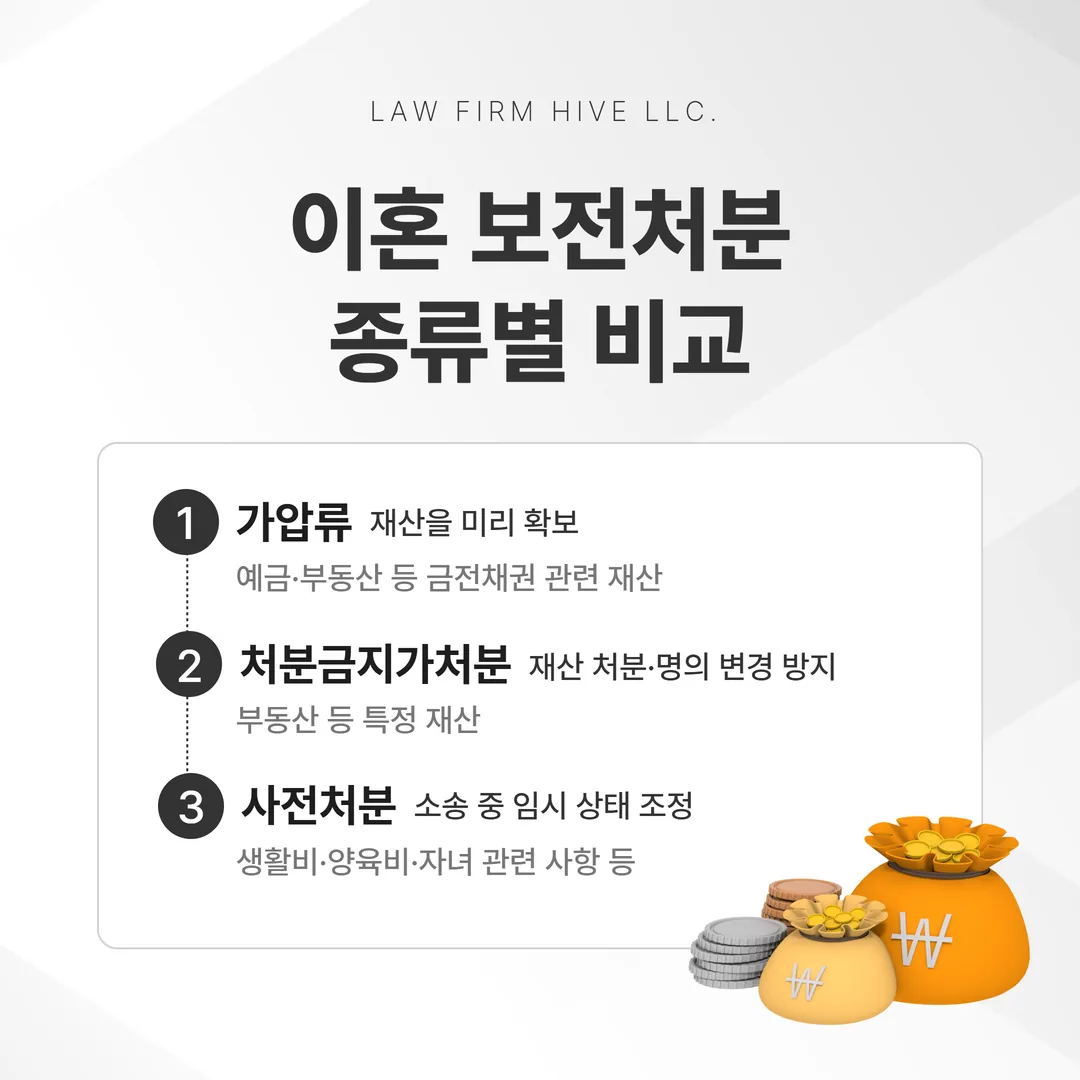 이혼 보전처분 종류별 비교 도식