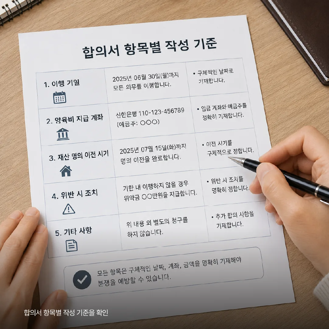 합의서 항목별 작성 기준을 확인하는 장면