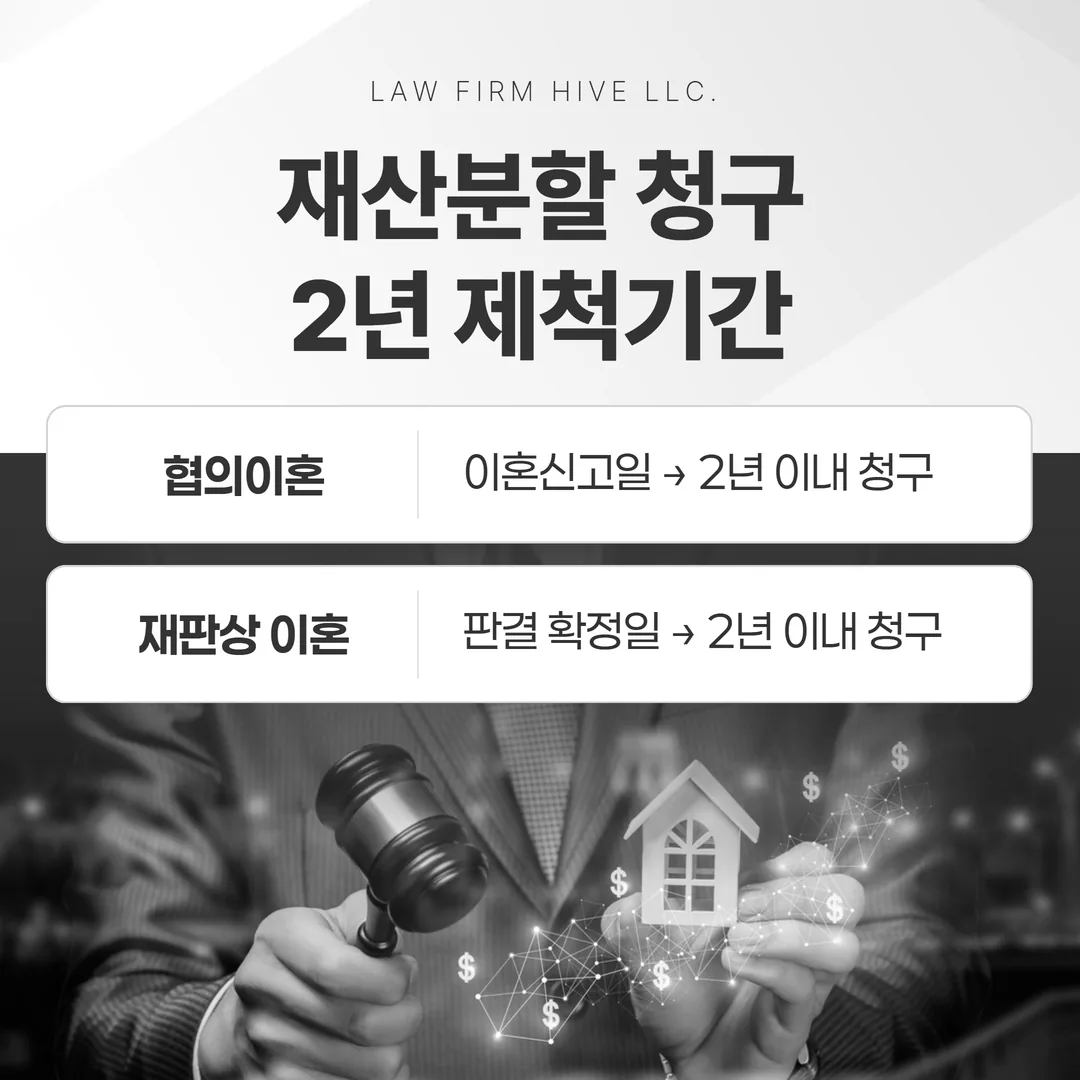 협의이혼은 이혼신고일, 재판상 이혼은 판결 확정일에서 기간이 시작되는 것을 비교한 타임라인