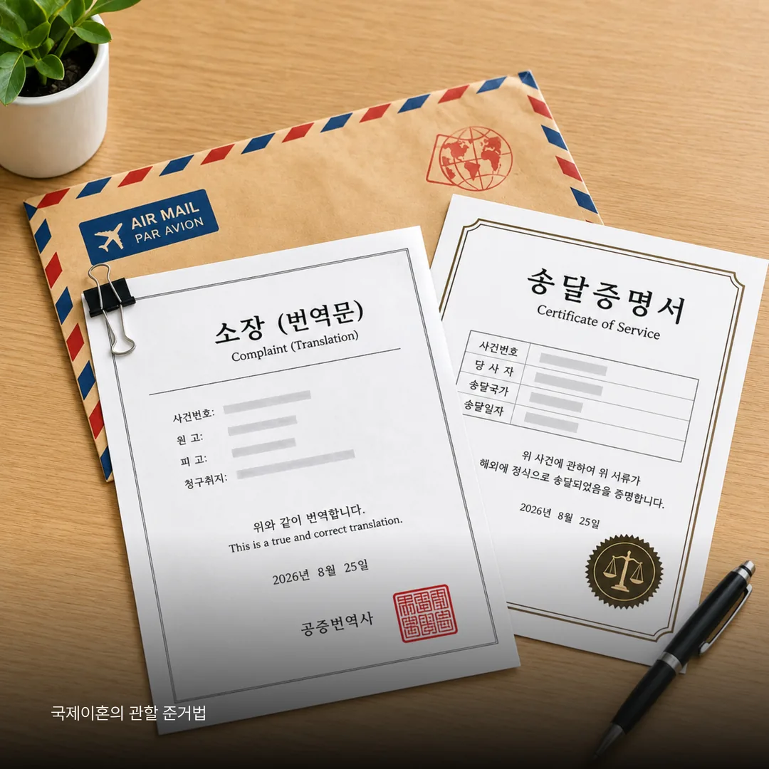 해외송달을 위해 번역과 인증을 마친 국제이혼 소송 서류