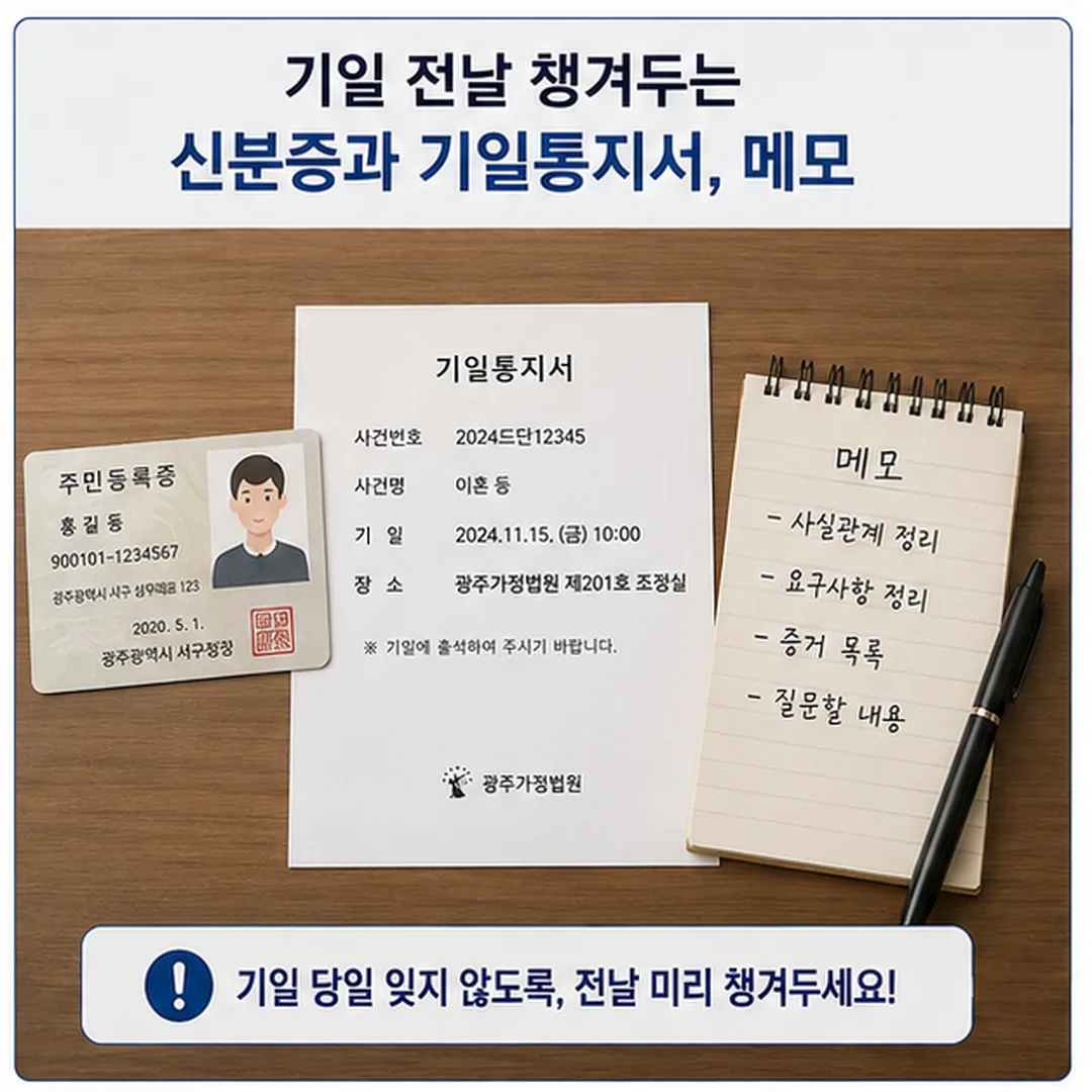 기일에 챙길 신분증과 기일통지서, 메모