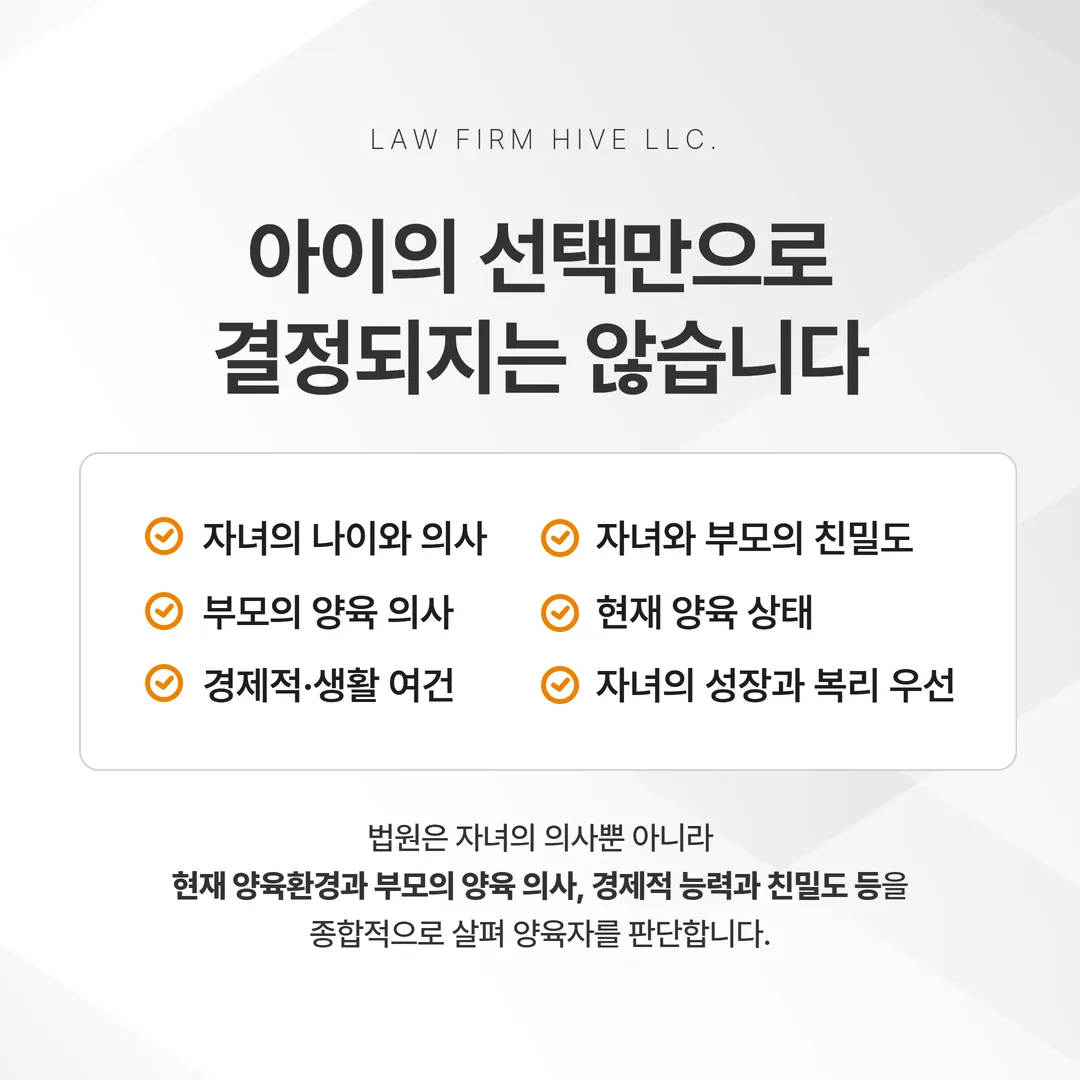 양육자 지정 판단 요소와 자녀 의사의 위치 도식