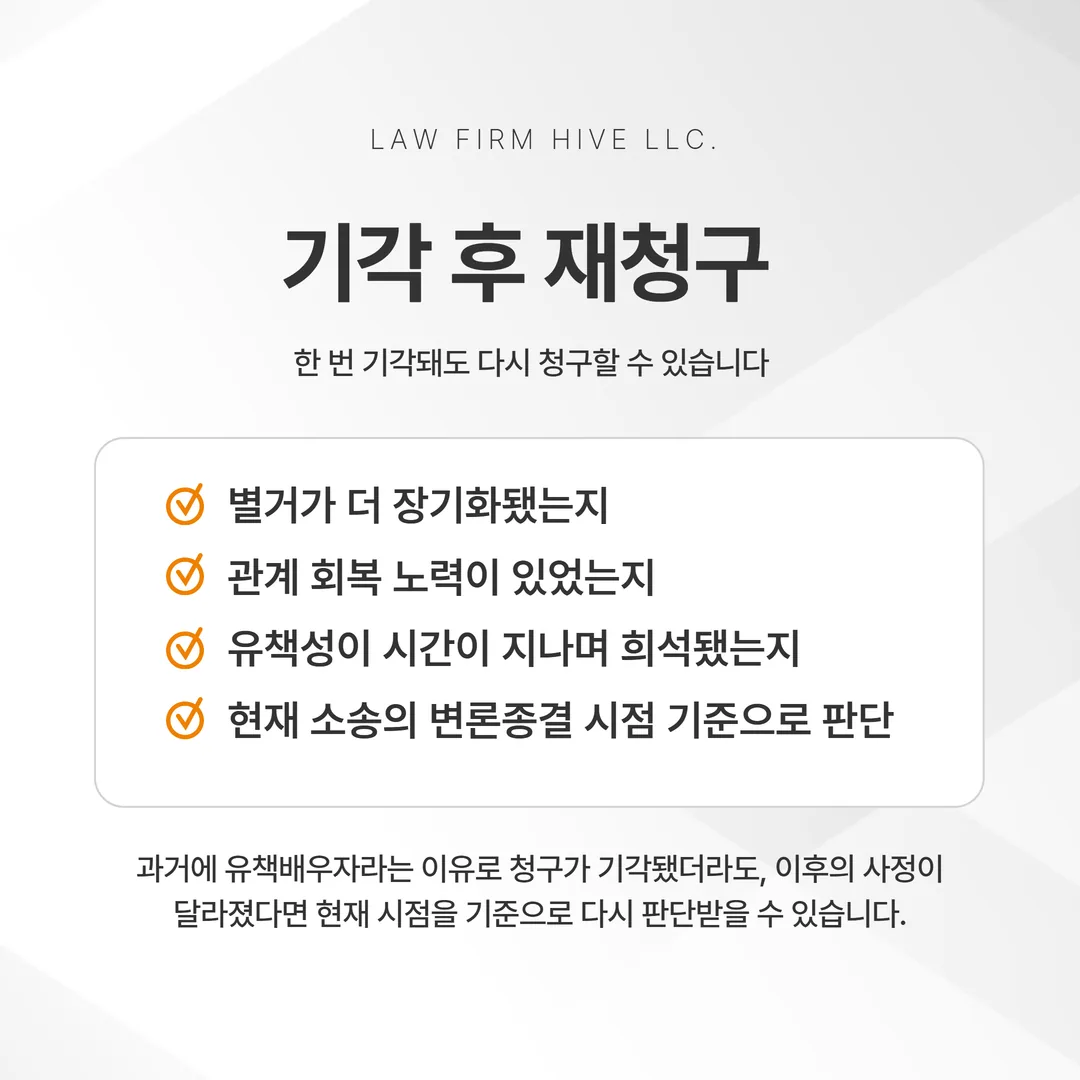 종전 기각 판결 확정에서 현재 소송 사실심 변론종결시까지 유책성 희석을 판단하는 시간축
