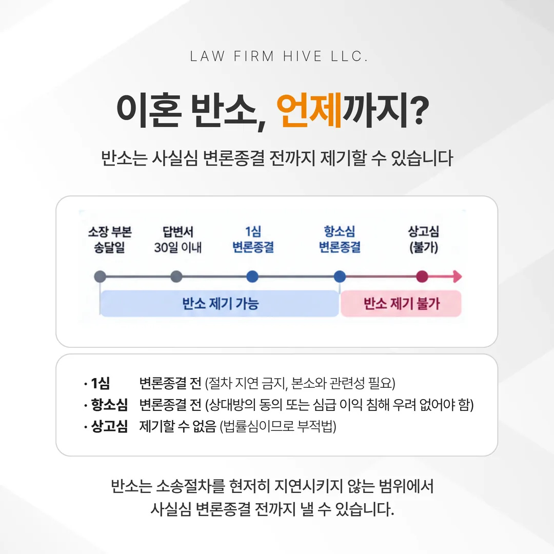 이혼 반소 제기 시한을 심급별로 표시한 시간 막대