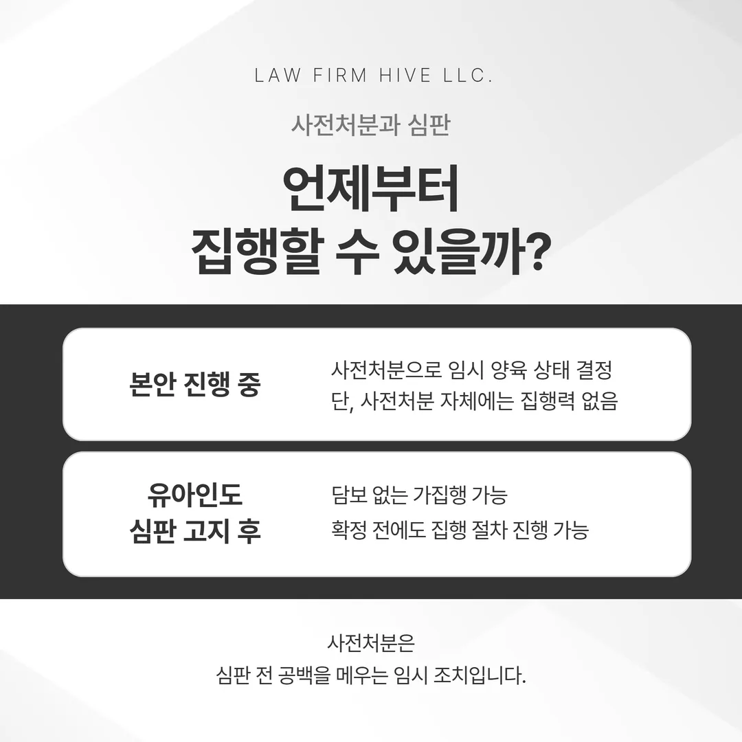 유아인도 사전처분과 심판 가집행의 시간 관계 도해