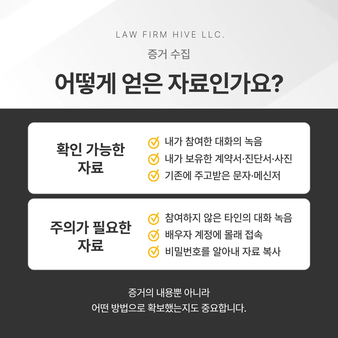 증거 수집이 허용되는 범위와 문제가 되는 범위를 가르는 판단 흐름도