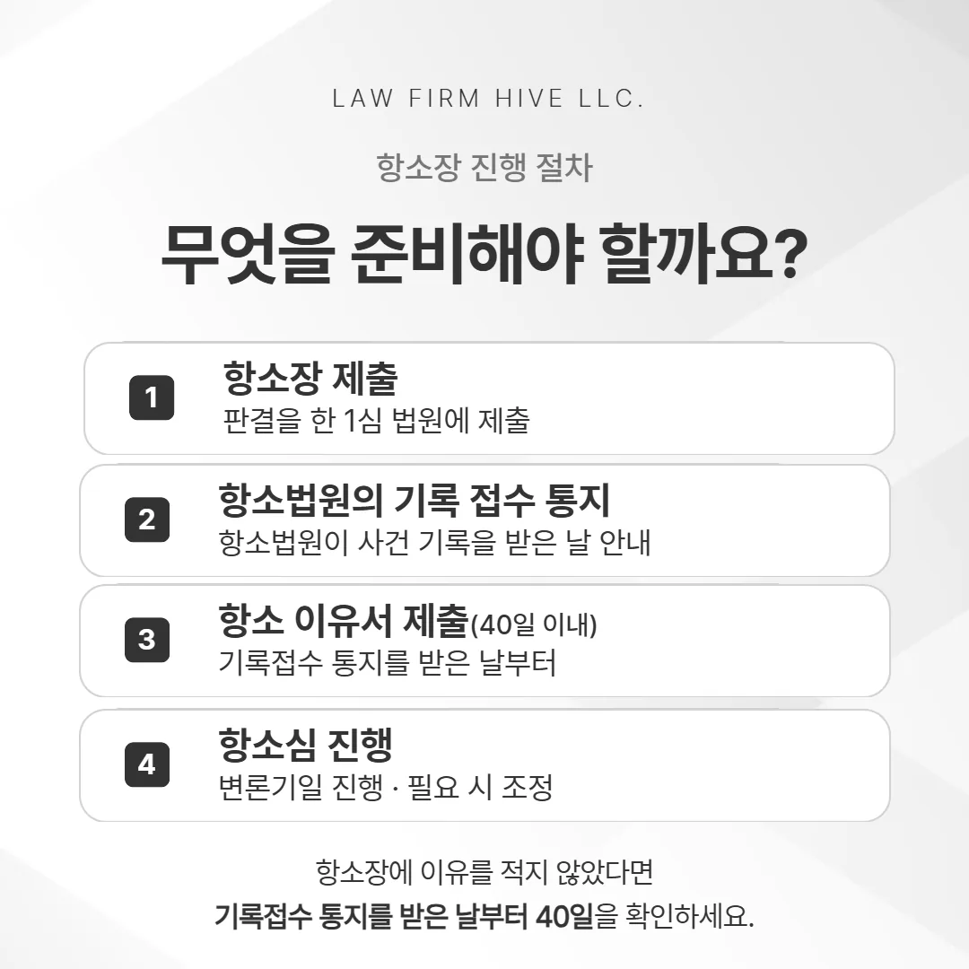 이혼 항소장 접수 뒤 항소이유서 40일과 항소심 진행 순서도