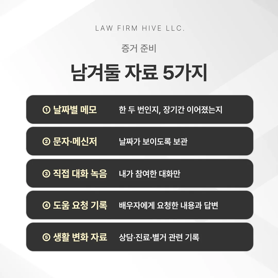 시댁 갈등 이혼을 준비할 때 남겨 둘 다섯 가지 자료 목록